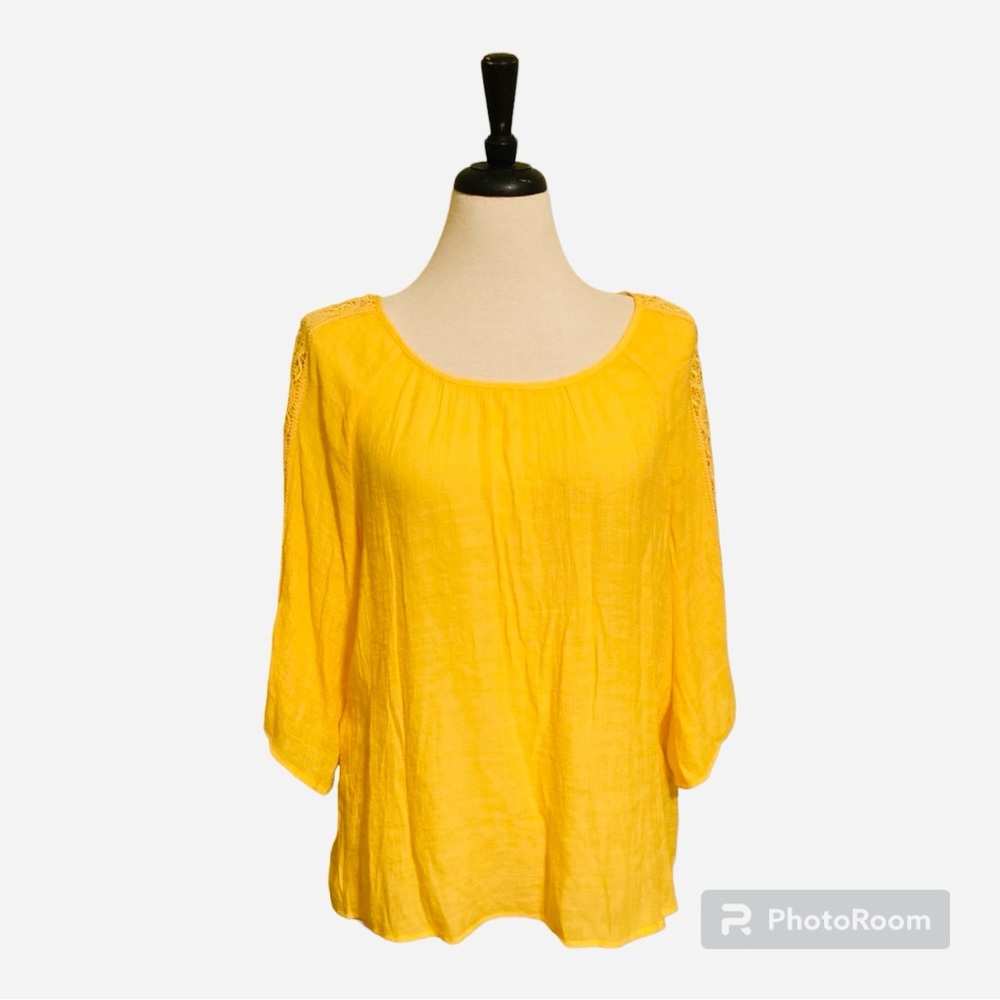 NWT Hope & Harlow long sleeves blouse, embroidered sleeves, yellow size L